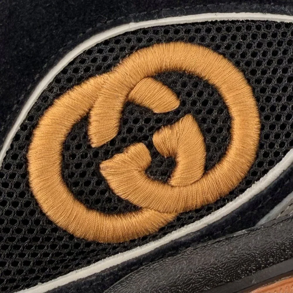 NEW GUCCI Run Interlocking G Men's Black Grey Suede Logo Sneakers G 7.5 / US 8
